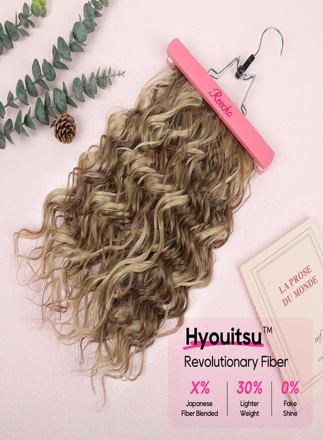 REECHO Curly Hair Extensions, 4PCS 16 inch Clip in Hair Extensions Lace Weft Short Curly Hair Extension Clip Ins Invisible Natural Hairpieces for Women, Light Brown with Blonde Highlights - Image 3